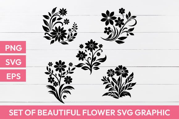 Download Set of Beautiful Flowers Svg Silhouette - Svg silhouette Collection