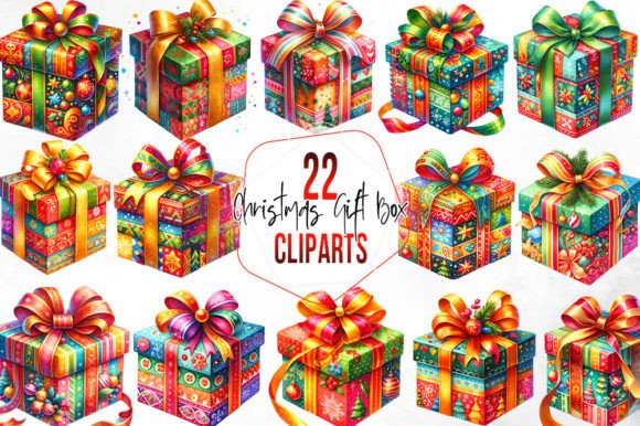 Download Watercolor Christmas Gift Box Clipart - Premium Bundle