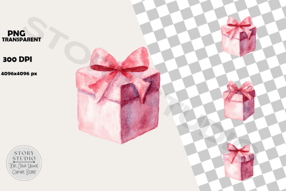 Download Watercolor Pink Gift Box Clipart Set - Gift box clipart Collection