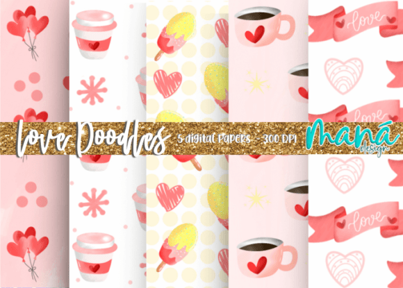 Download Watercolor Love Doodles Digital Papers - Premium Resources